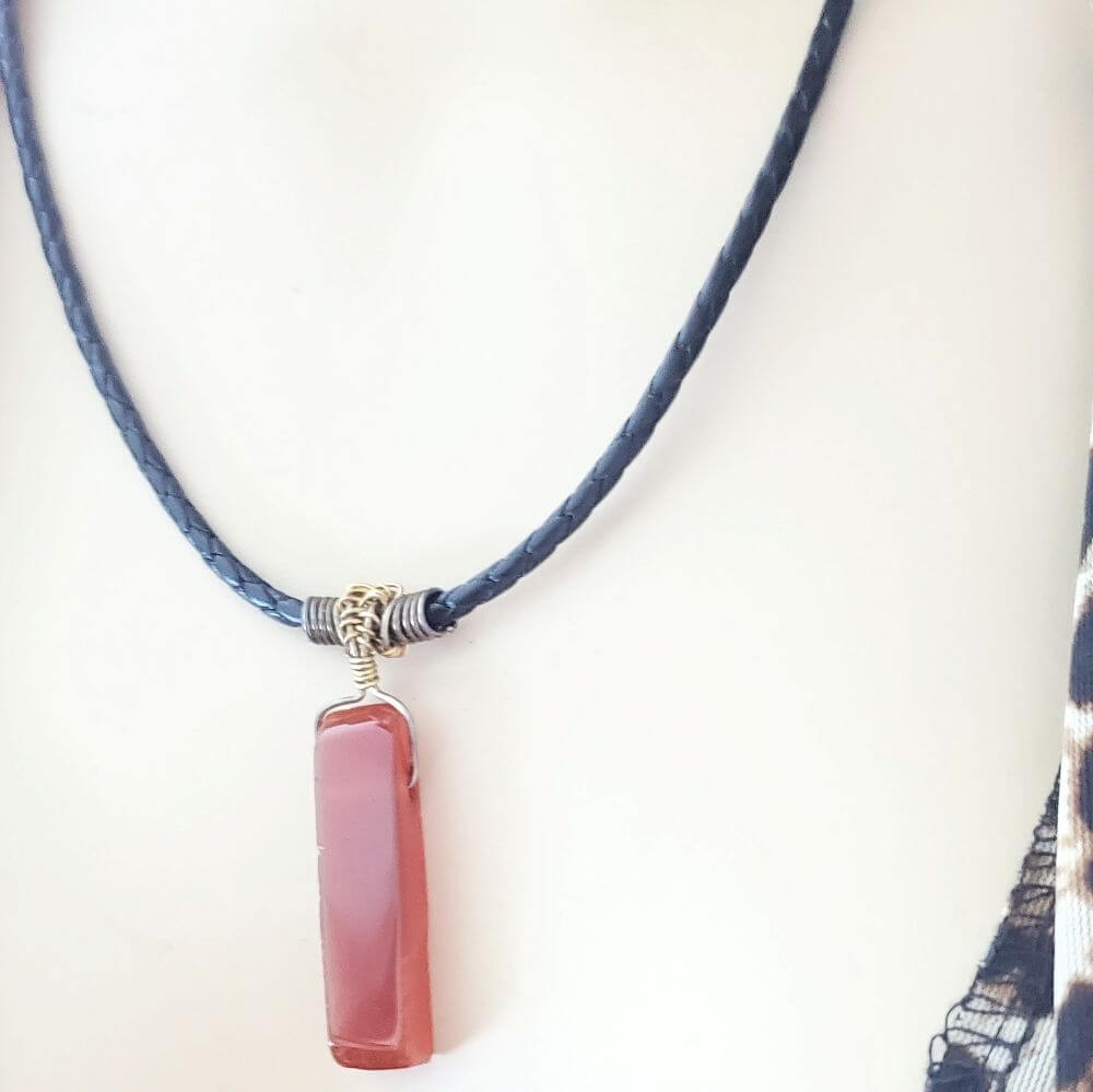 Handmade Wire Wrapped Rustic Raw Red Agate Bolo Necklace - Che Cose Belle