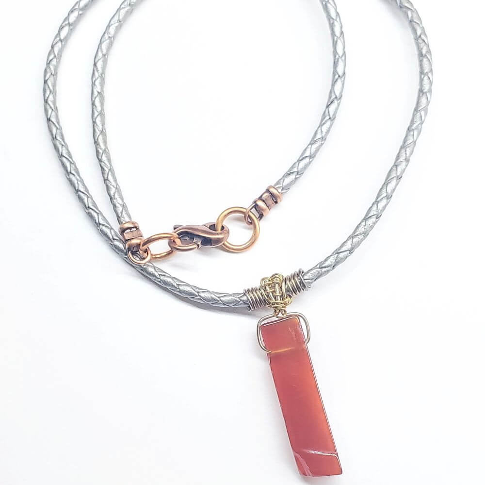 Handmade Wire Wrapped Rustic Raw Red Agate Bolo Necklace - Che Cose Belle