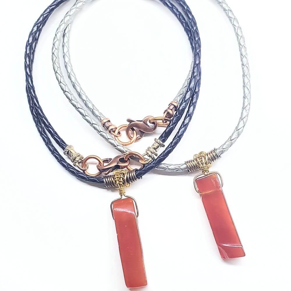 Handmade Wire Wrapped Rustic Raw Red Agate Bolo Necklace - Che Cose Belle