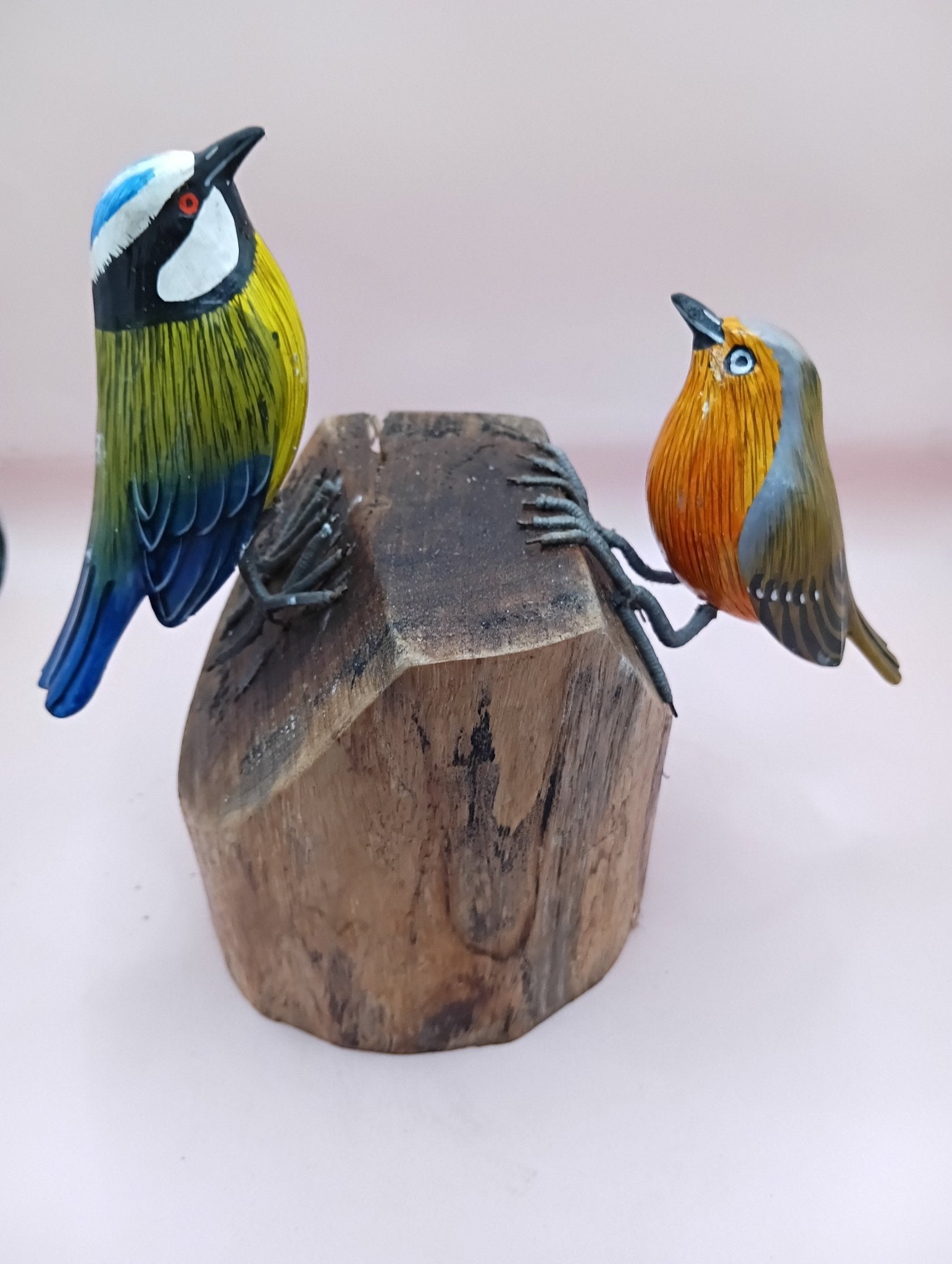 Handmade Wooden Songbird Figurines – on Natural Stump Base-Rustic Woodland Decor - Che Cose Belle