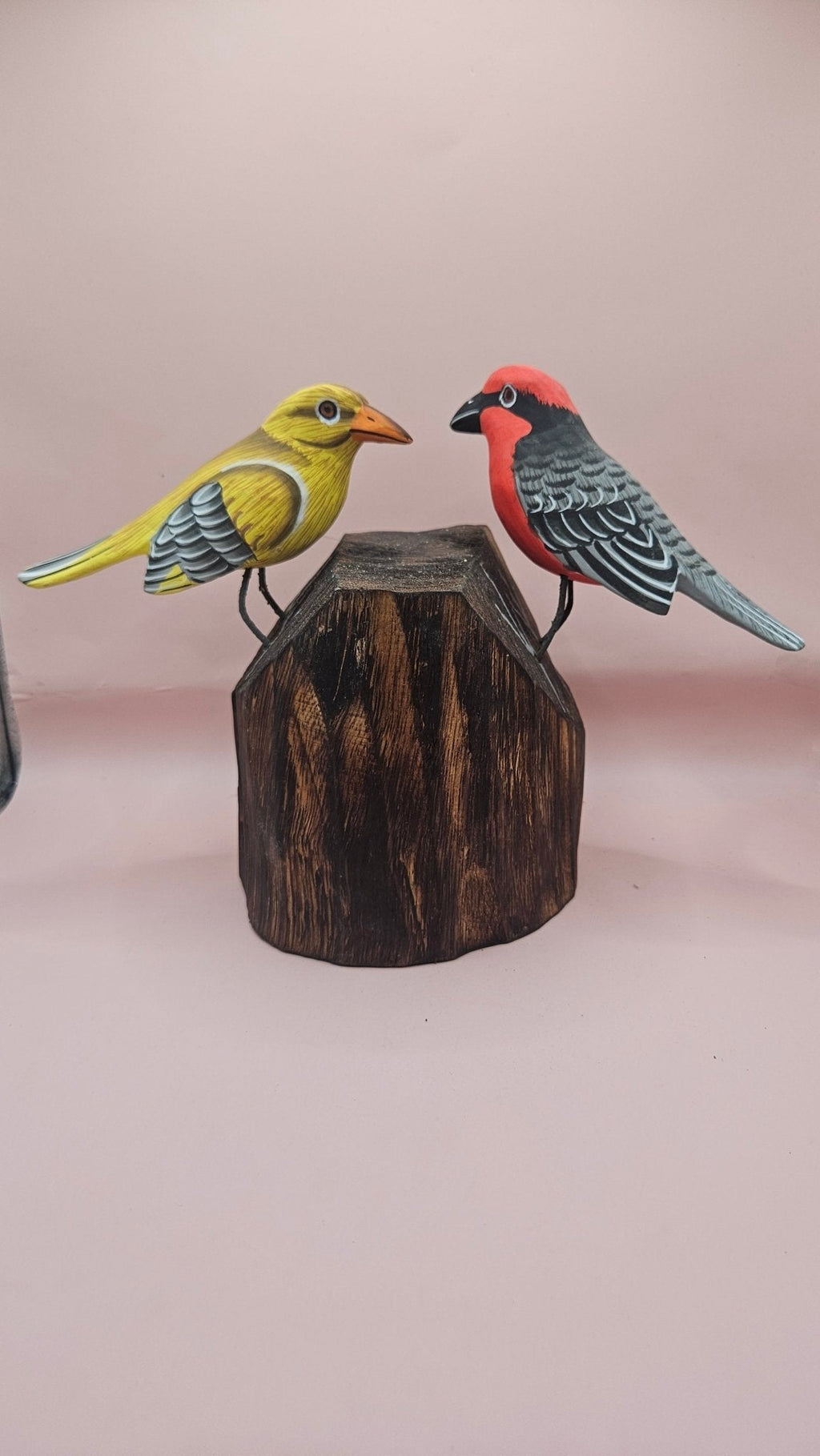 Handmade Wooden Songbird Figurines – on Natural Stump Base-Rustic Woodland Decor - Che Cose Belle