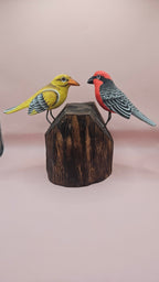 Handmade Wooden Songbird Figurines – on Natural Stump Base-Rustic Woodland Decor - Che Cose Belle