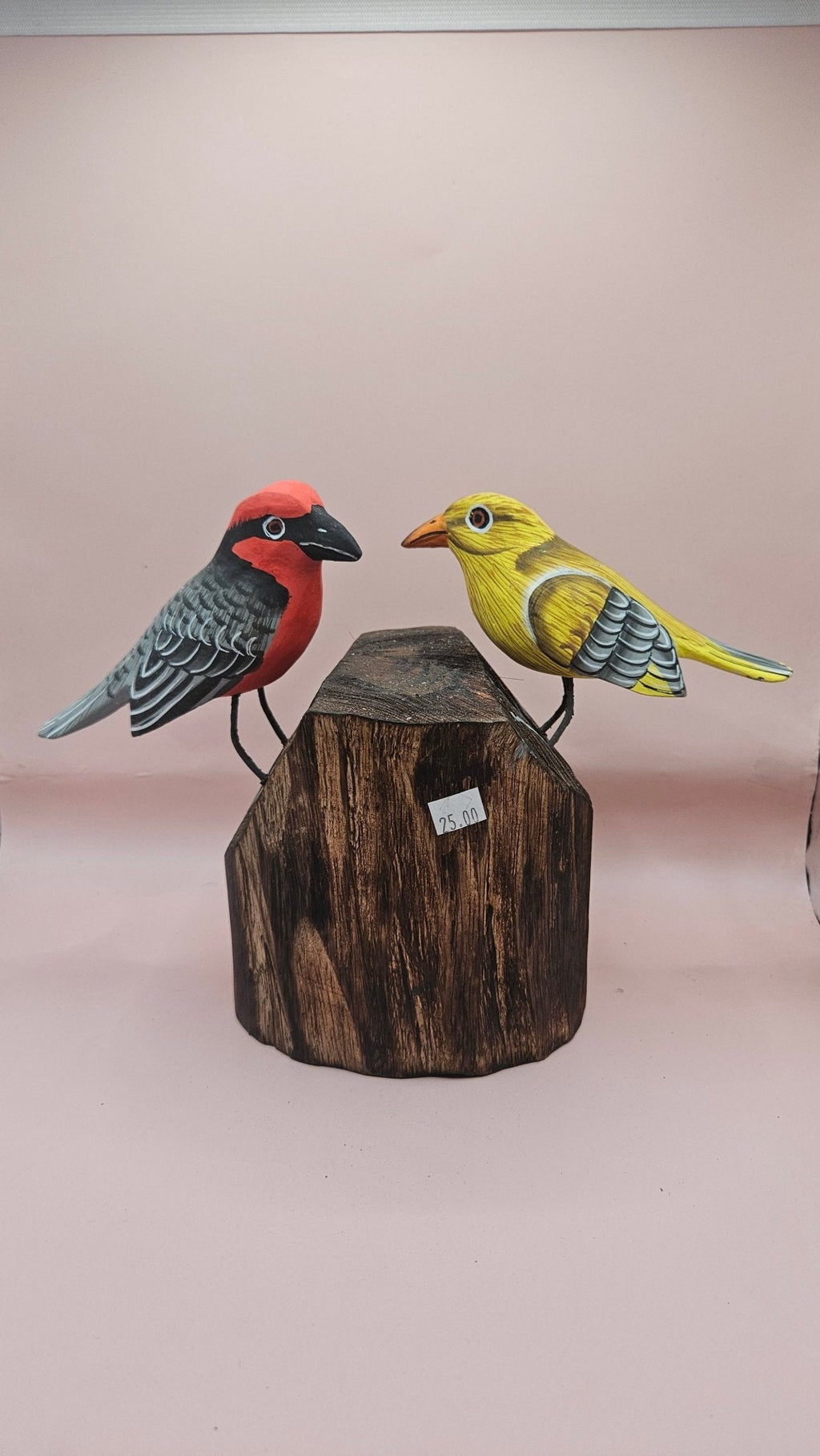 Handmade Wooden Songbird Figurines – on Natural Stump Base-Rustic Woodland Decor - Che Cose Belle