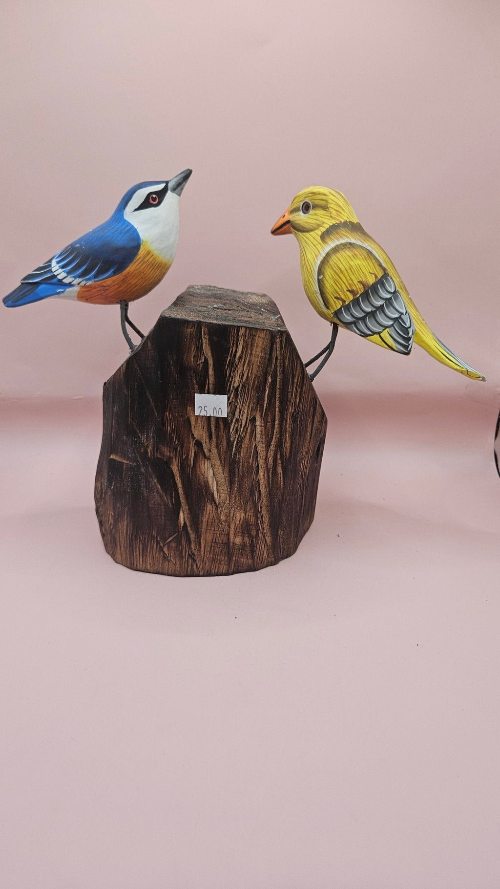 Handmade Wooden Songbird Figurines – on Natural Stump Base-Rustic Woodland Decor - Che Cose Belle