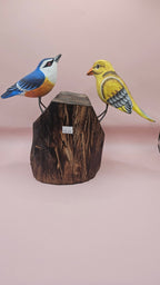 Handmade Wooden Songbird Figurines – on Natural Stump Base-Rustic Woodland Decor - Che Cose Belle