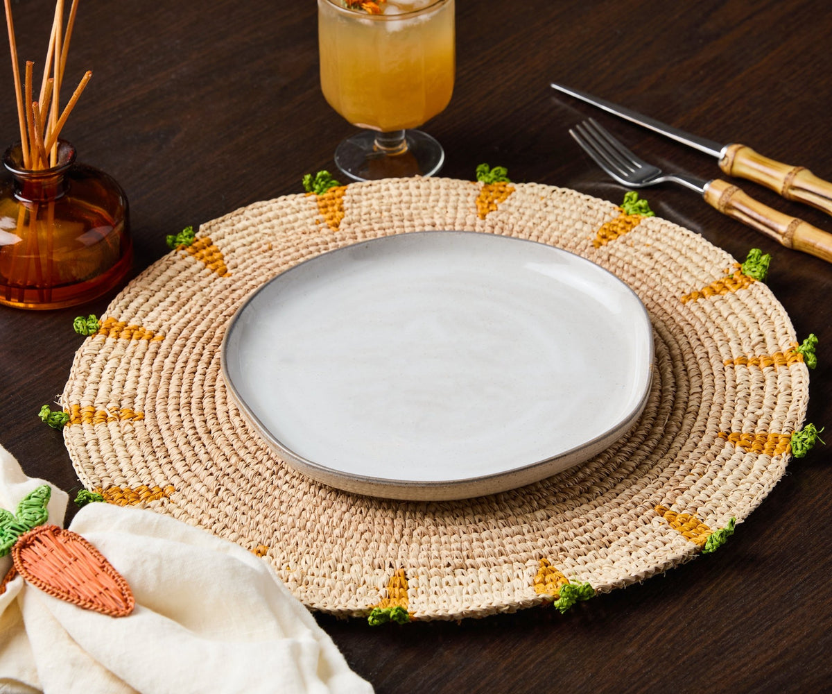 Handwoven Carrot Round Raffia Placemat – Artisan Table Décor - Che Cose Belle