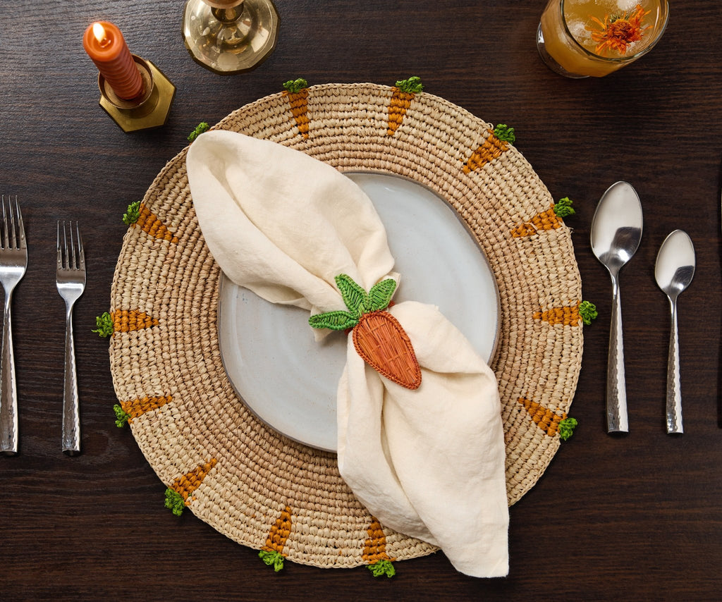 Handwoven Carrot Round Raffia Placemat – Artisan Table Décor - Che Cose Belle