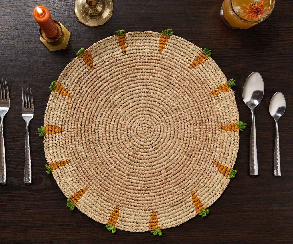 Handwoven Carrot Round Raffia Placemat – Artisan Table Décor - Che Cose Belle