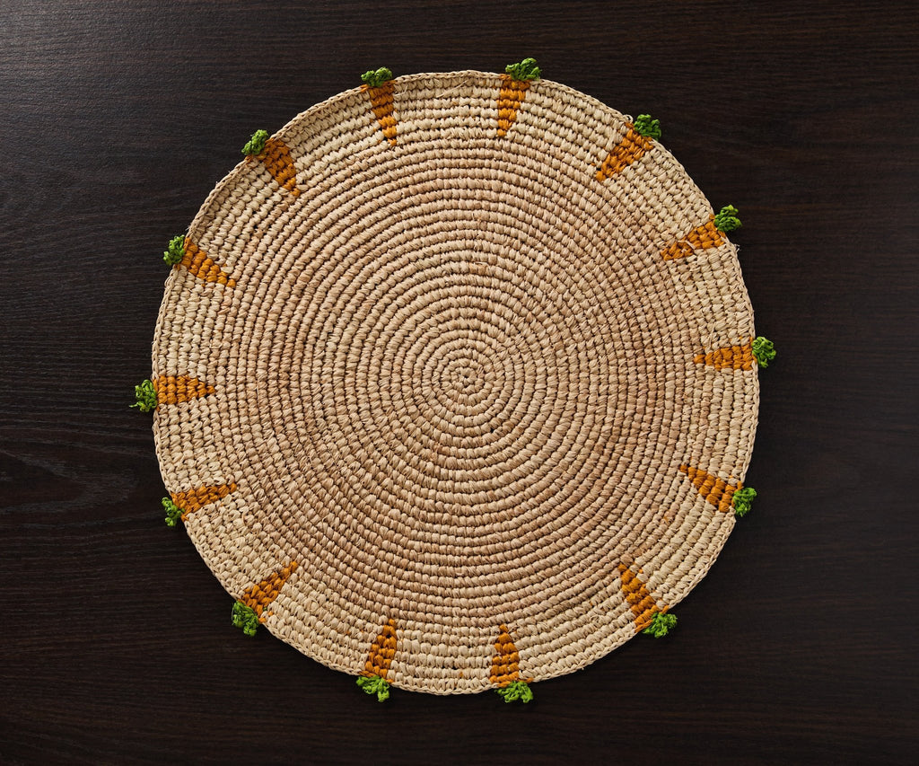 Handwoven Carrot Round Raffia Placemat – Artisan Table Décor - Che Cose Belle
