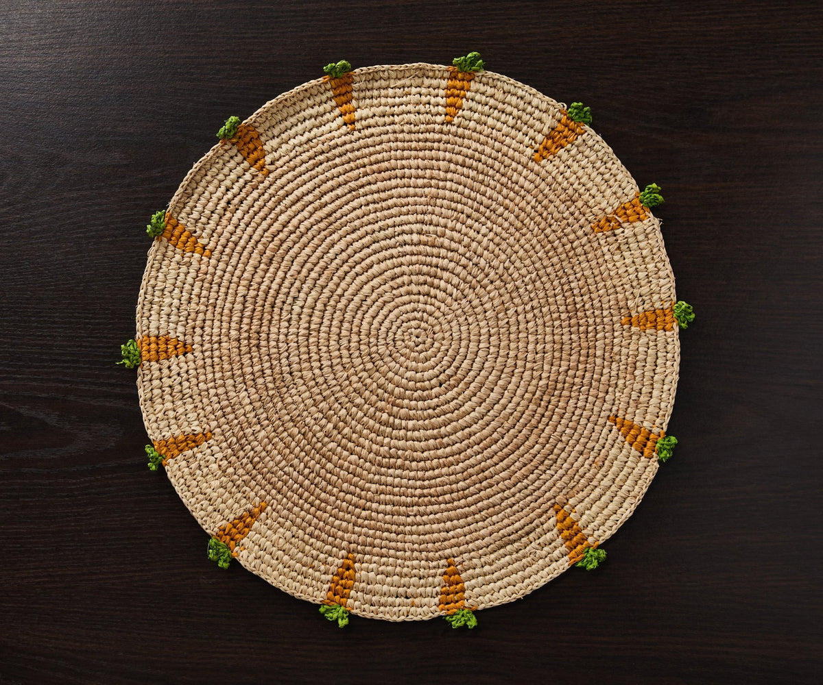 Handwoven Carrot Round Raffia Placemat – Artisan Table Décor - Che Cose Belle
