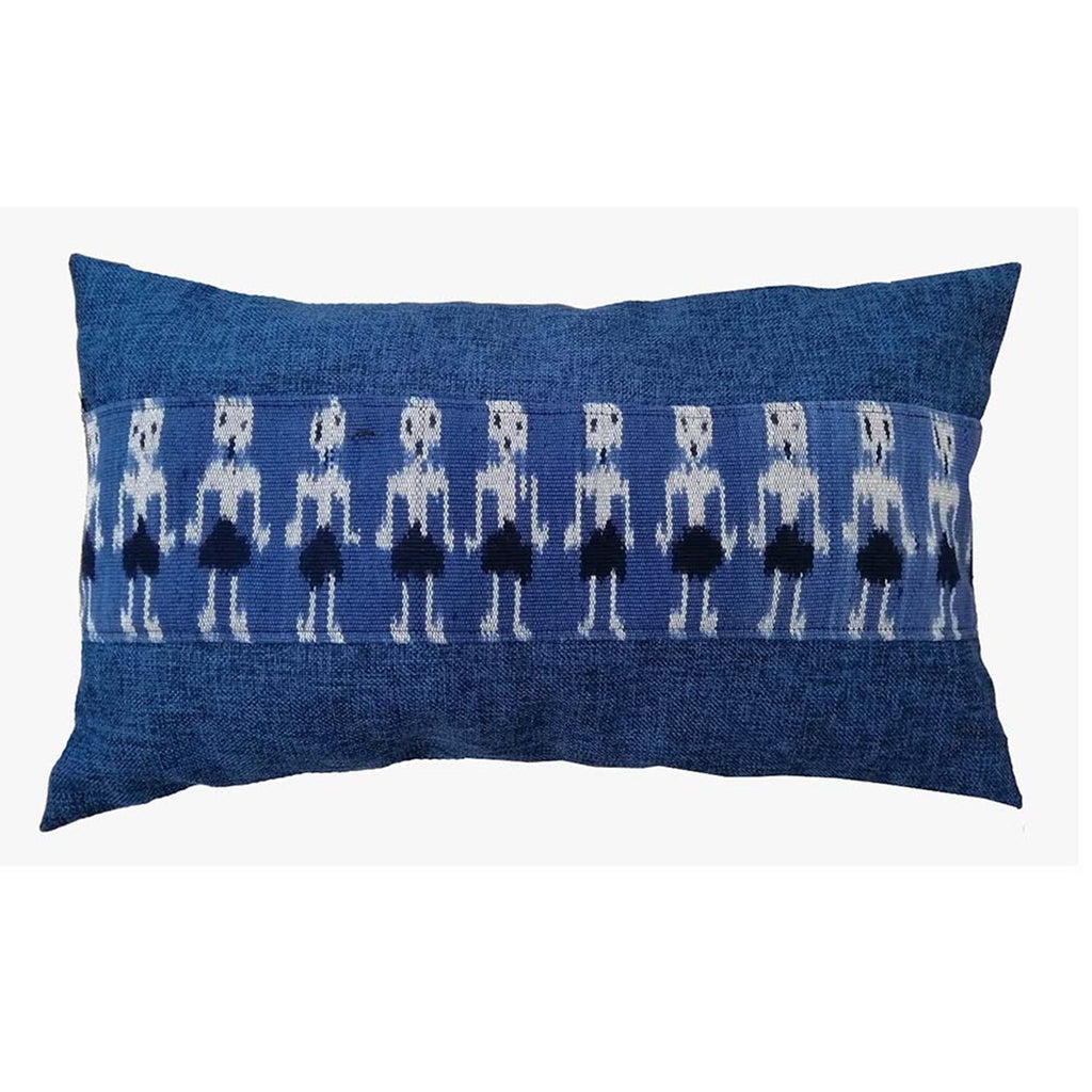 Handwoven Ikat Pillow Cover, Blue. Cover Only with No Insert. 12inches x 20inches, Cushion - Che Cose Belle
