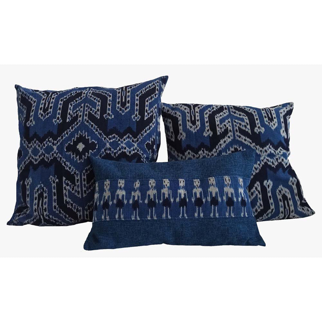 Handwoven Ikat Pillow Cover, Blue. Cover Only with No Insert. 12inches x 20inches, Cushion - Che Cose Belle