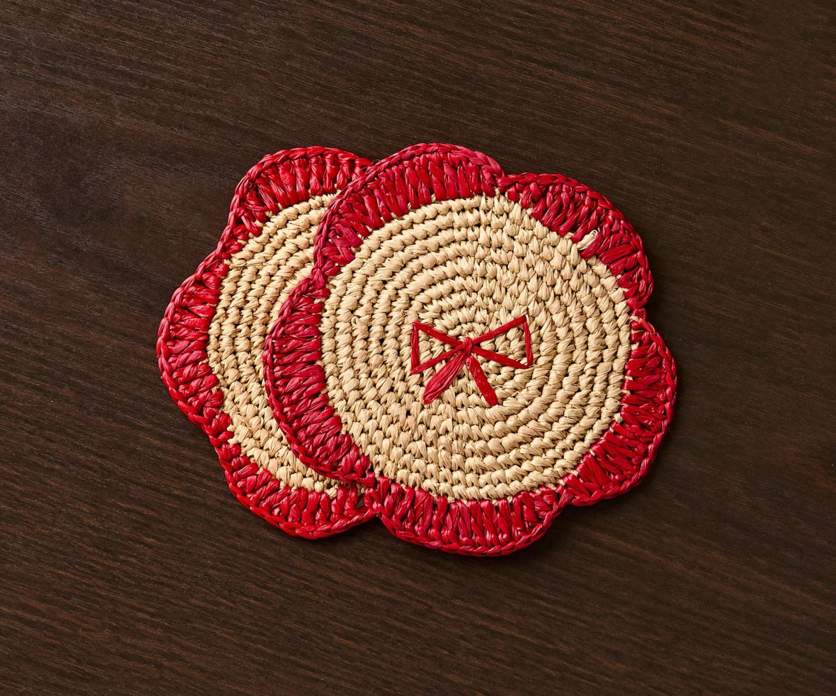 Handwoven Raffia Fringe Coaster by Payton James – Bohemian Candle Mat, Rustic Table Decor, Natural Raffia Palm - Che Cose Belle