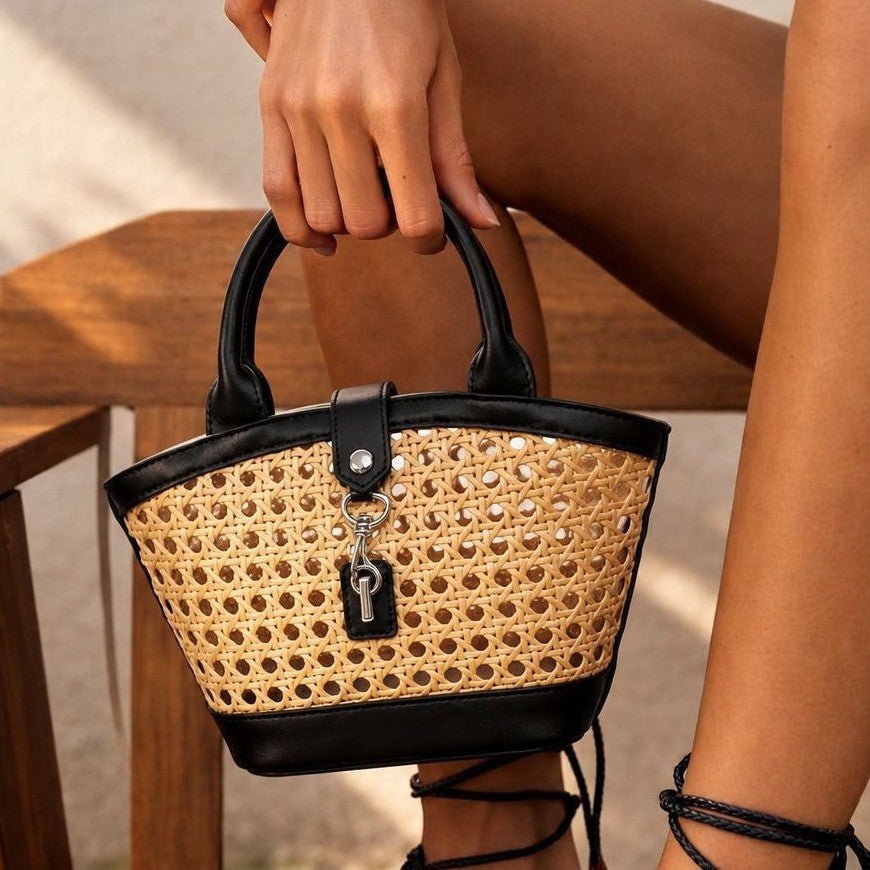 Handwoven Rattan Hollowed-Out Holiday Handbag - Che Cose Belle