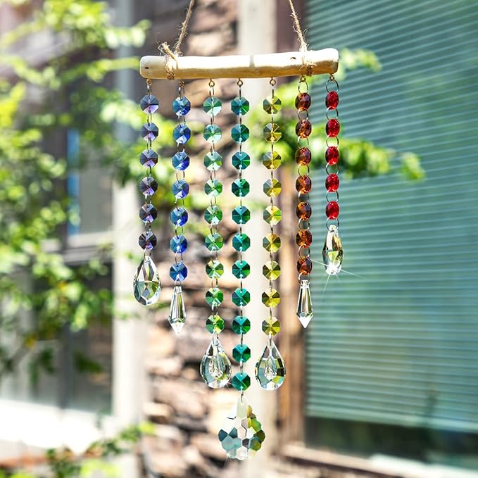 Hanging Crystal Prism Suncatcher Window Garden Decoration Ornament Rainbow Glass Beads Chain Pendant Crystal Wind Chimes - Che Cose Belle