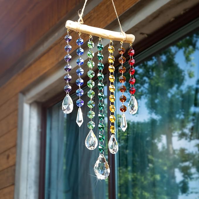 Hanging Crystal Prism Suncatcher Window Garden Decoration Ornament Rainbow Glass Beads Chain Pendant Crystal Wind Chimes - Che Cose Belle