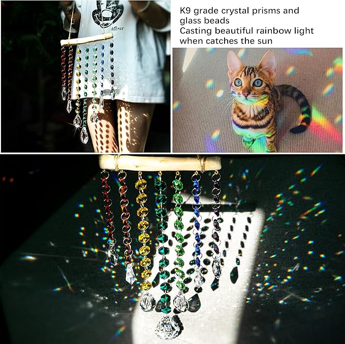 Hanging Crystal Prism Suncatcher Window Garden Decoration Ornament Rainbow Glass Beads Chain Pendant Crystal Wind Chimes - Che Cose Belle