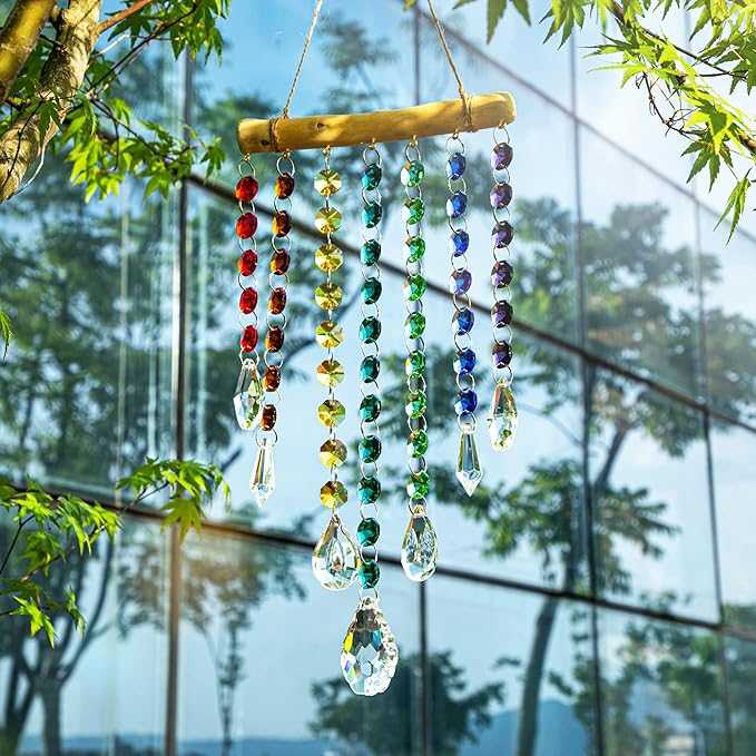 Hanging Crystal Prism Suncatcher Window Garden Decoration Ornament Rainbow Glass Beads Chain Pendant Crystal Wind Chimes - Che Cose Belle