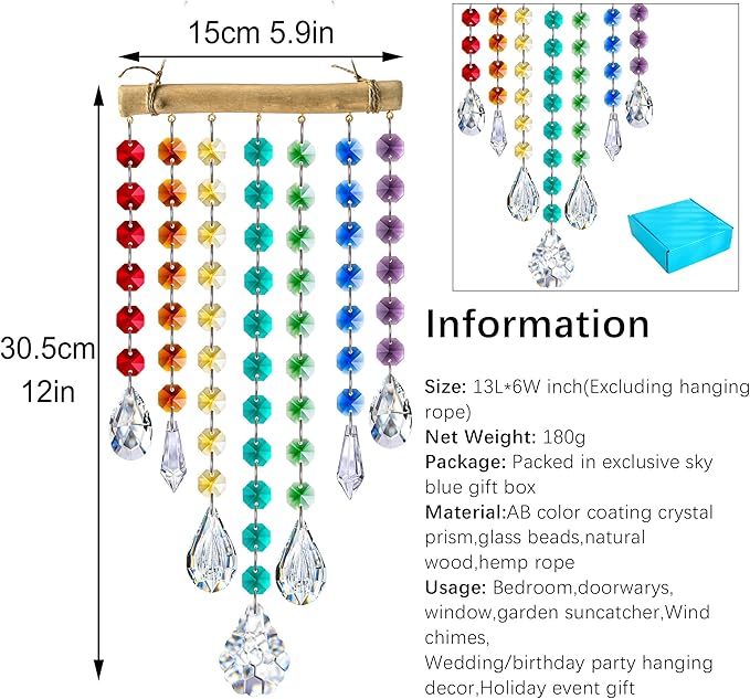 Hanging Crystal Prism Suncatcher Window Garden Decoration Ornament Rainbow Glass Beads Chain Pendant Crystal Wind Chimes - Che Cose Belle