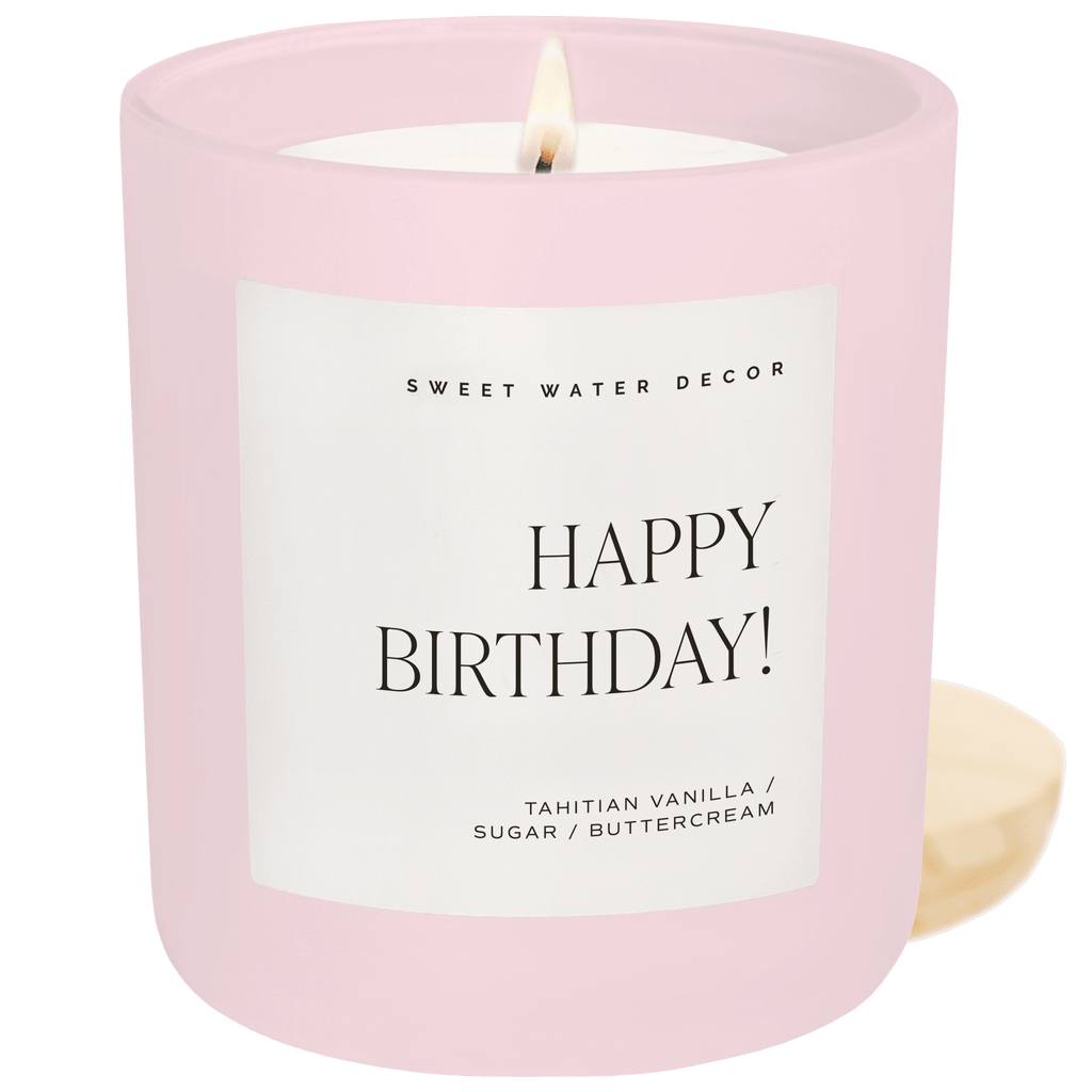 Happy Birthday Soy Candle - Pink Matte Jar - 15 oz (Vanilla Buttercream) - Che Cose Belle