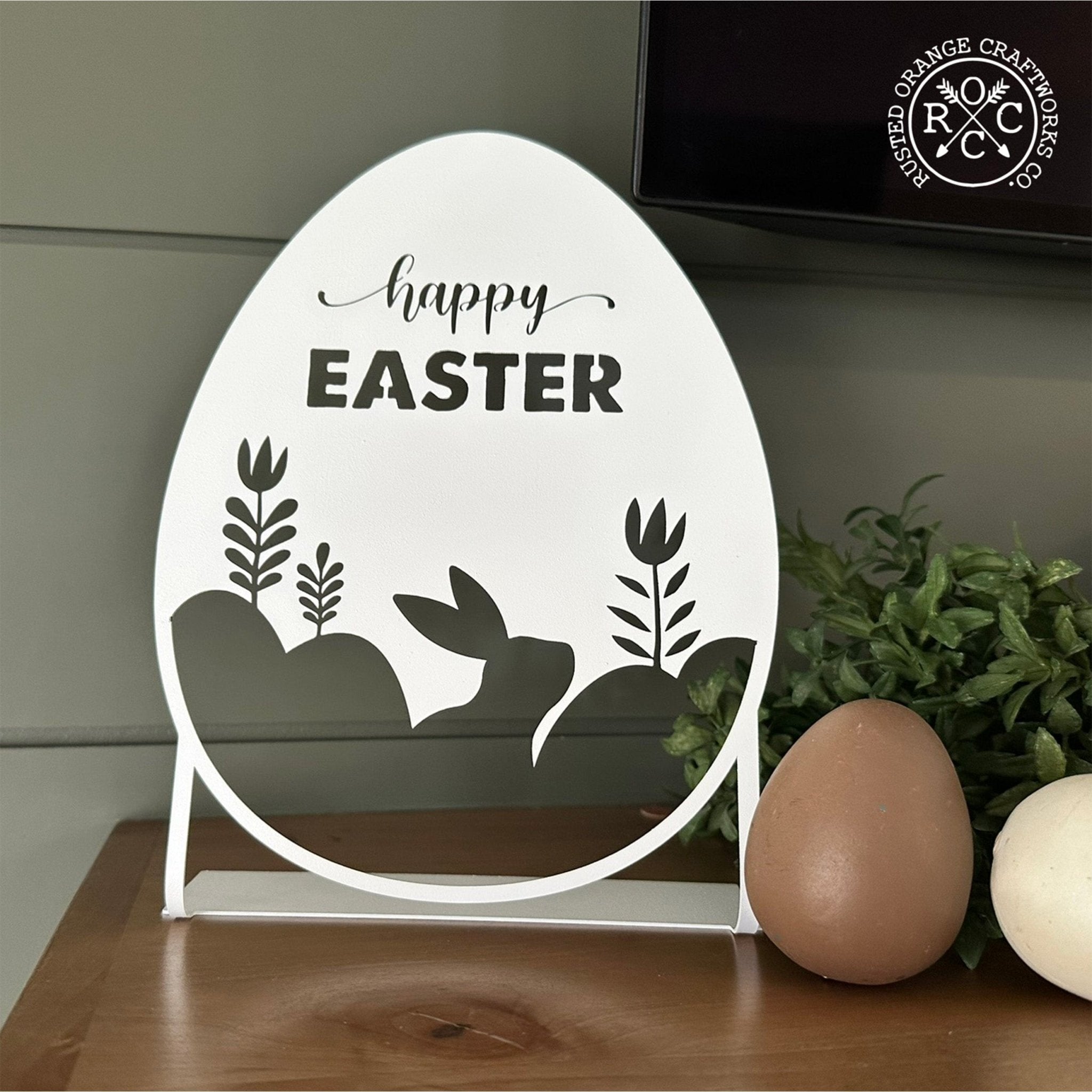 Happy Easter Egg Silhouette – Metal Bunny & Tulip Cutout Decoration - Che Cose Belle