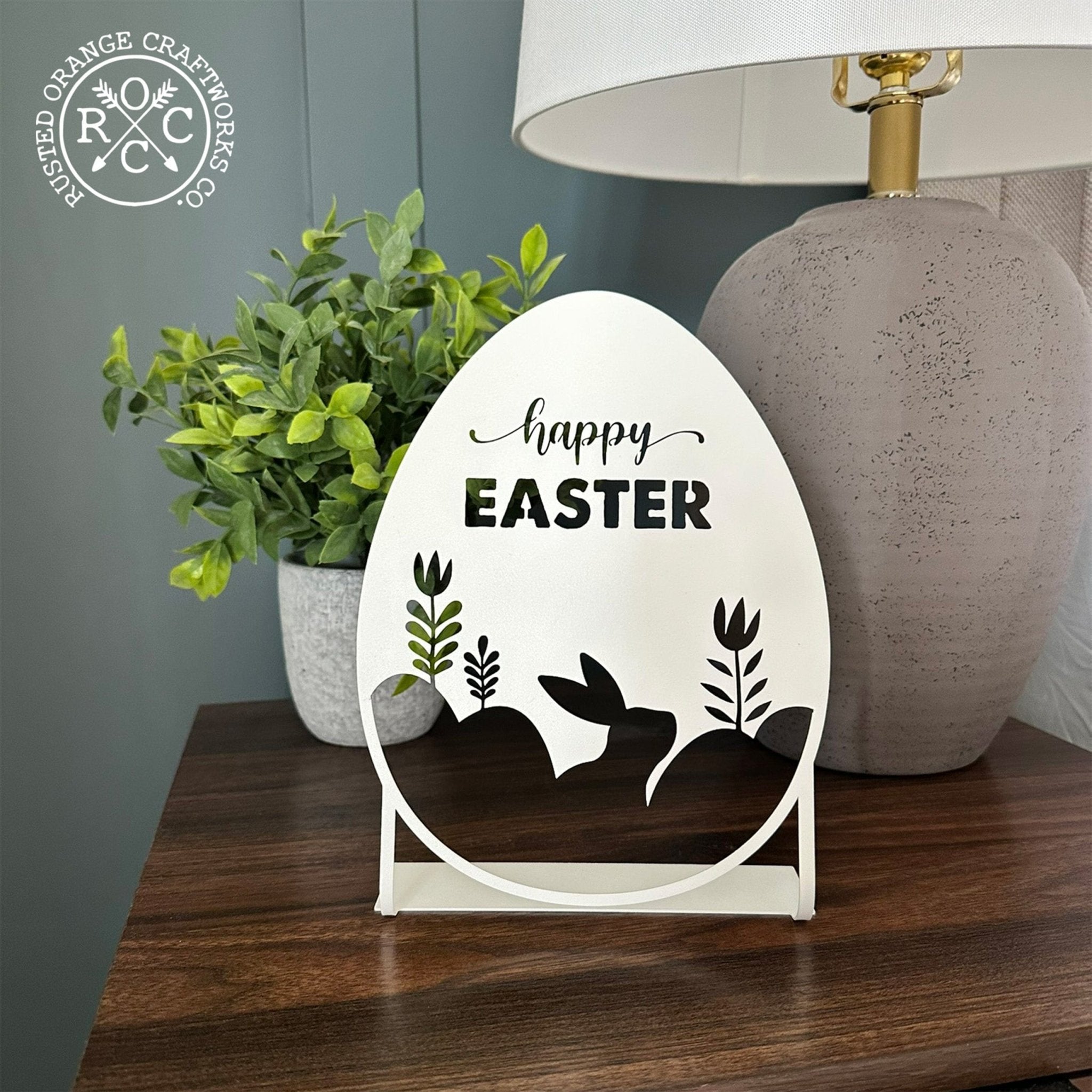 Happy Easter Egg Silhouette – Metal Bunny & Tulip Cutout Decoration - Che Cose Belle