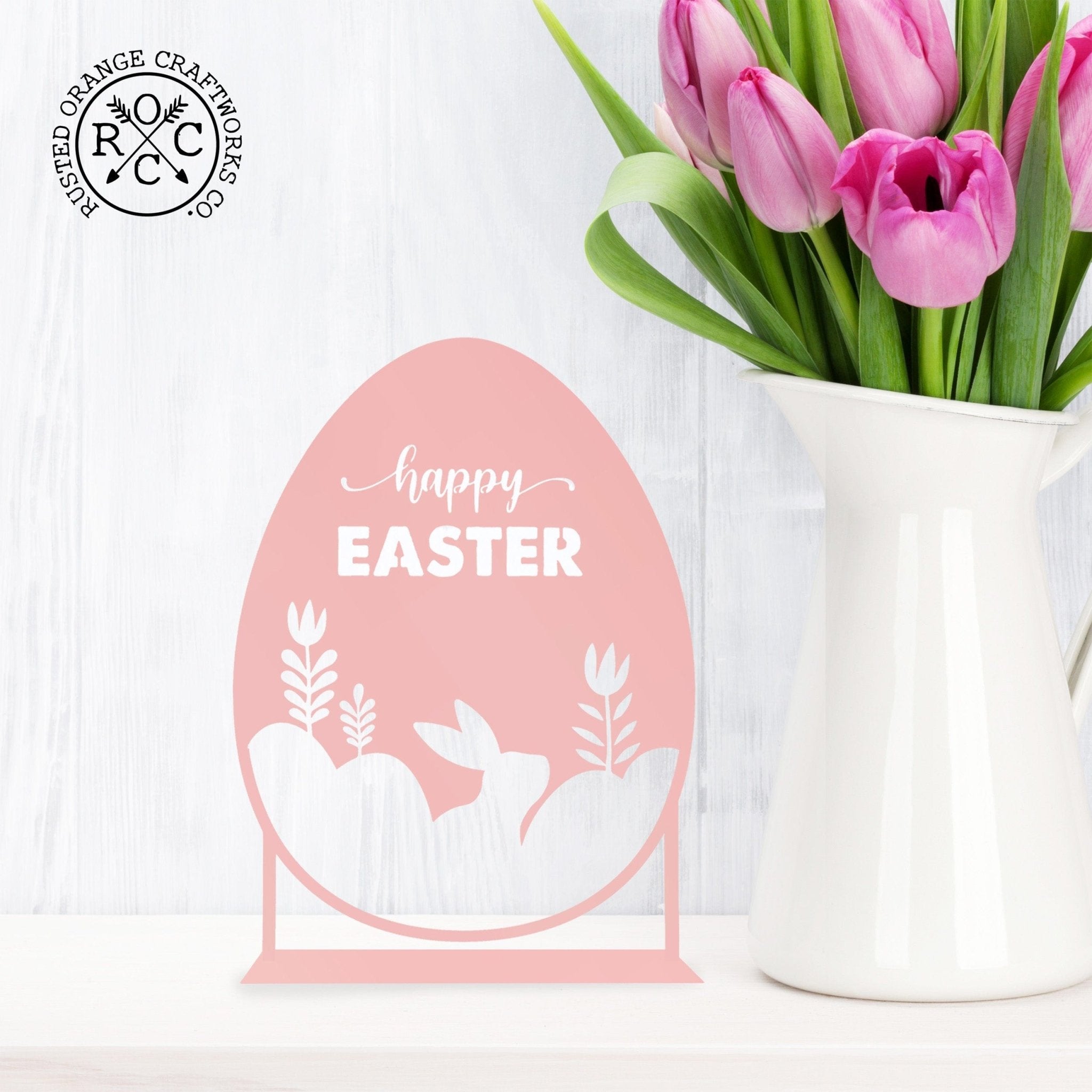 Happy Easter Egg Silhouette – Metal Bunny & Tulip Cutout Decoration - Che Cose Belle