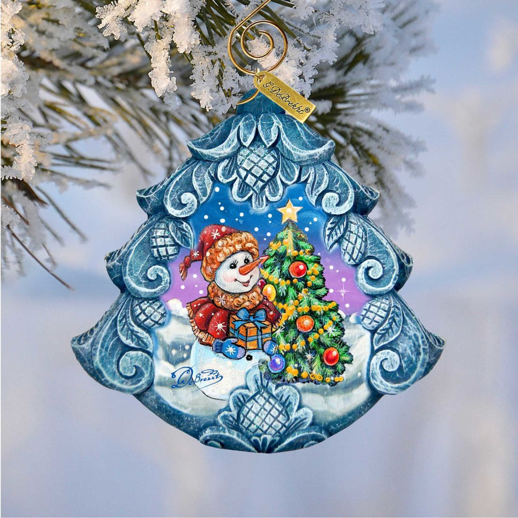 Happy Snowman Tree Sculpted Hand-Painted Christmas Ornament by G. DeBrekht - Christmas Santa Snowman Décor - 610274 - Che Cose Belle