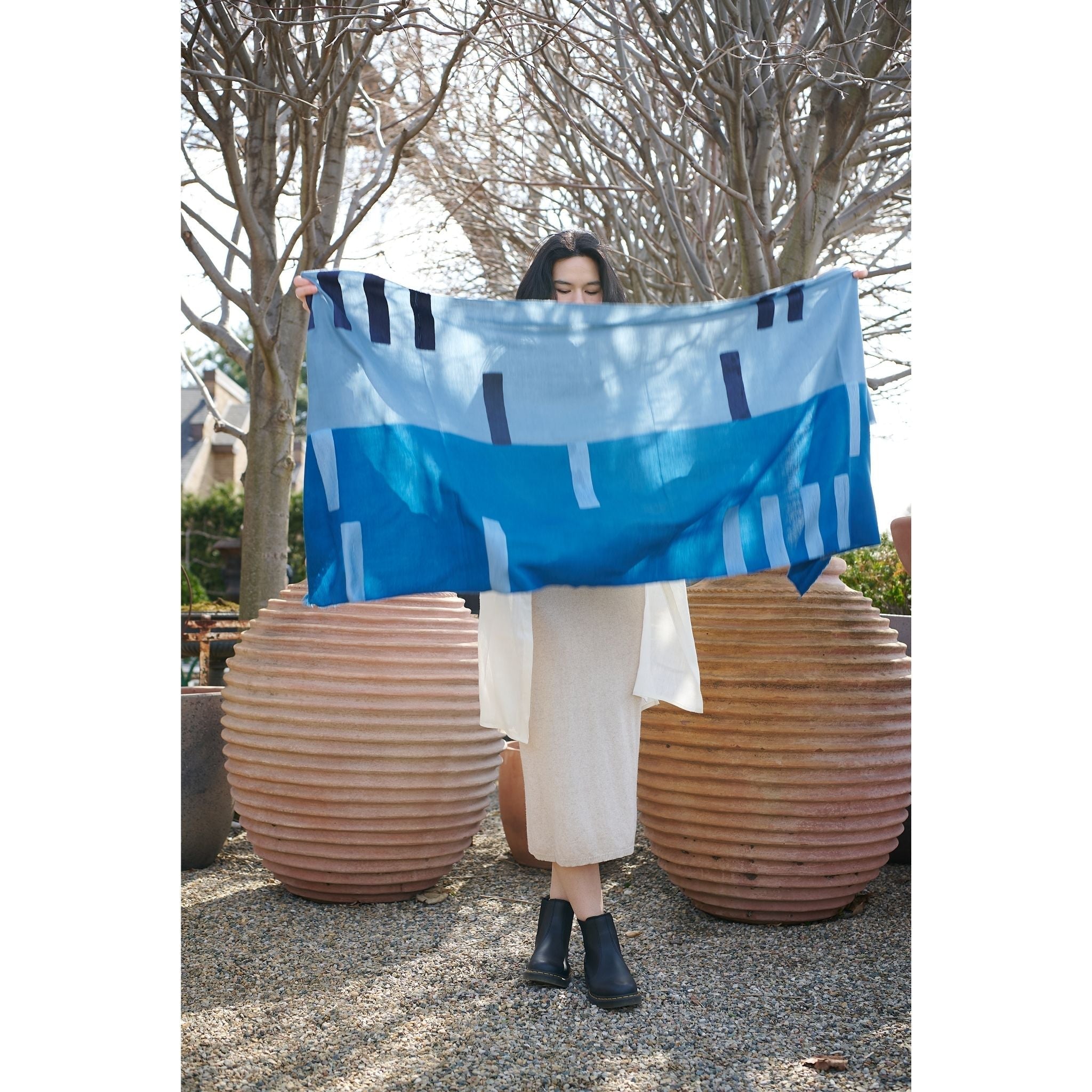 Harbor Blue Hand Embroidered Modern Artisanal Scarf - Che Cose Belle