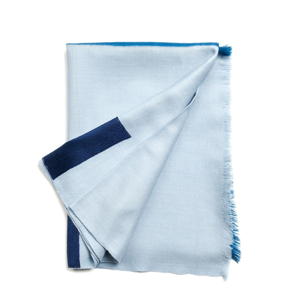 Harbor Blue Hand Embroidered Modern Artisanal Scarf - Che Cose Belle