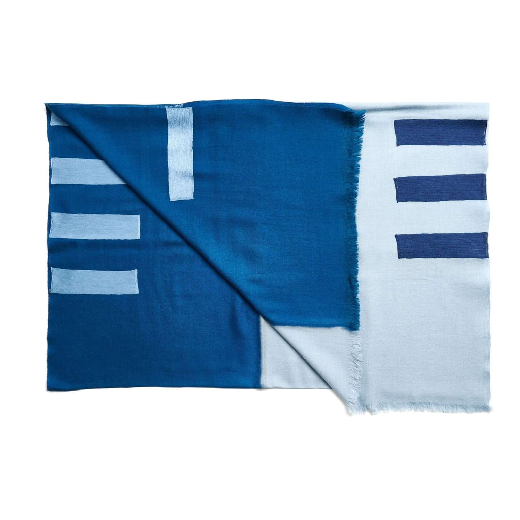 Harbor Blue Hand Embroidered Modern Artisanal Scarf - Che Cose Belle