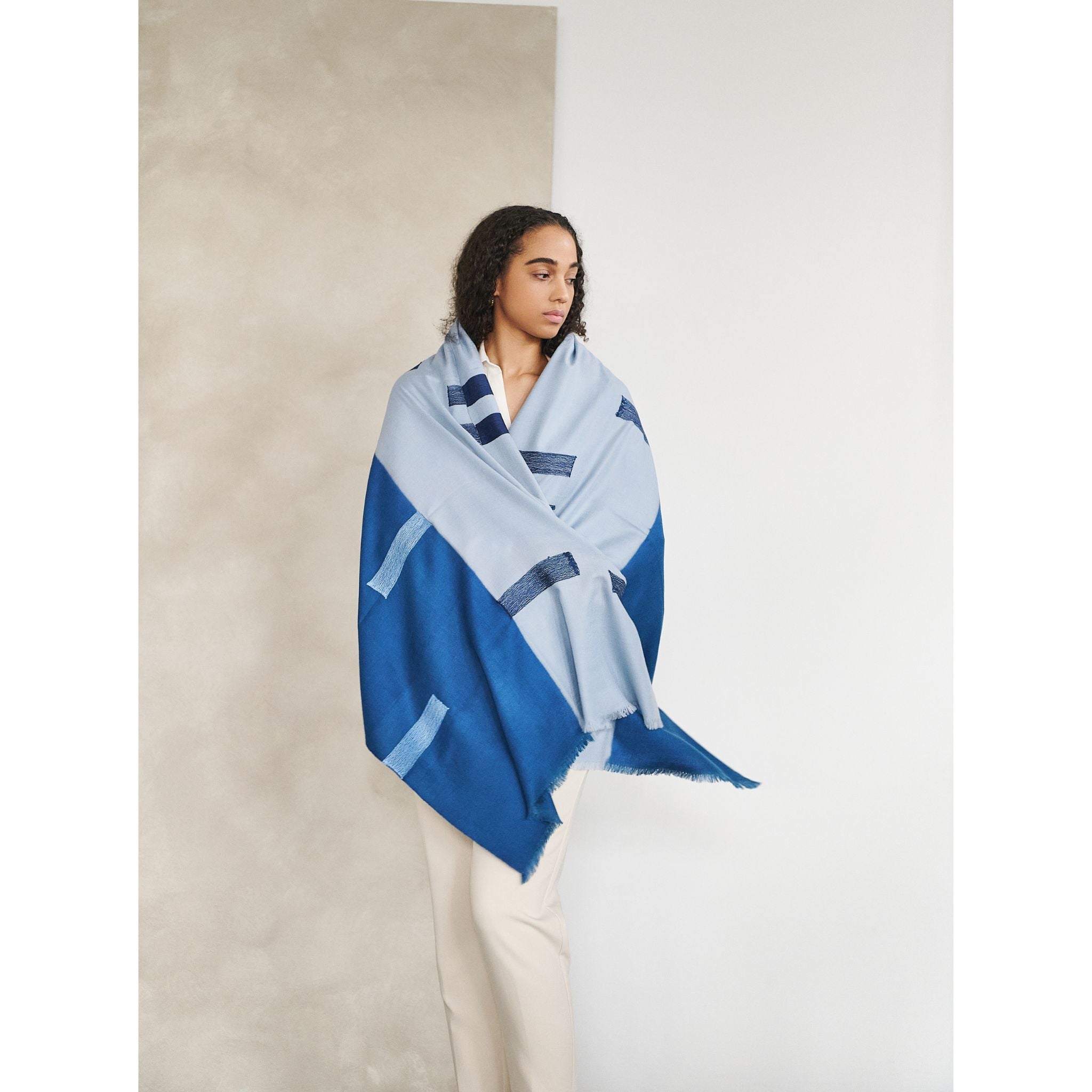 Harbor Blue Hand Embroidered Modern Artisanal Scarf - Che Cose Belle