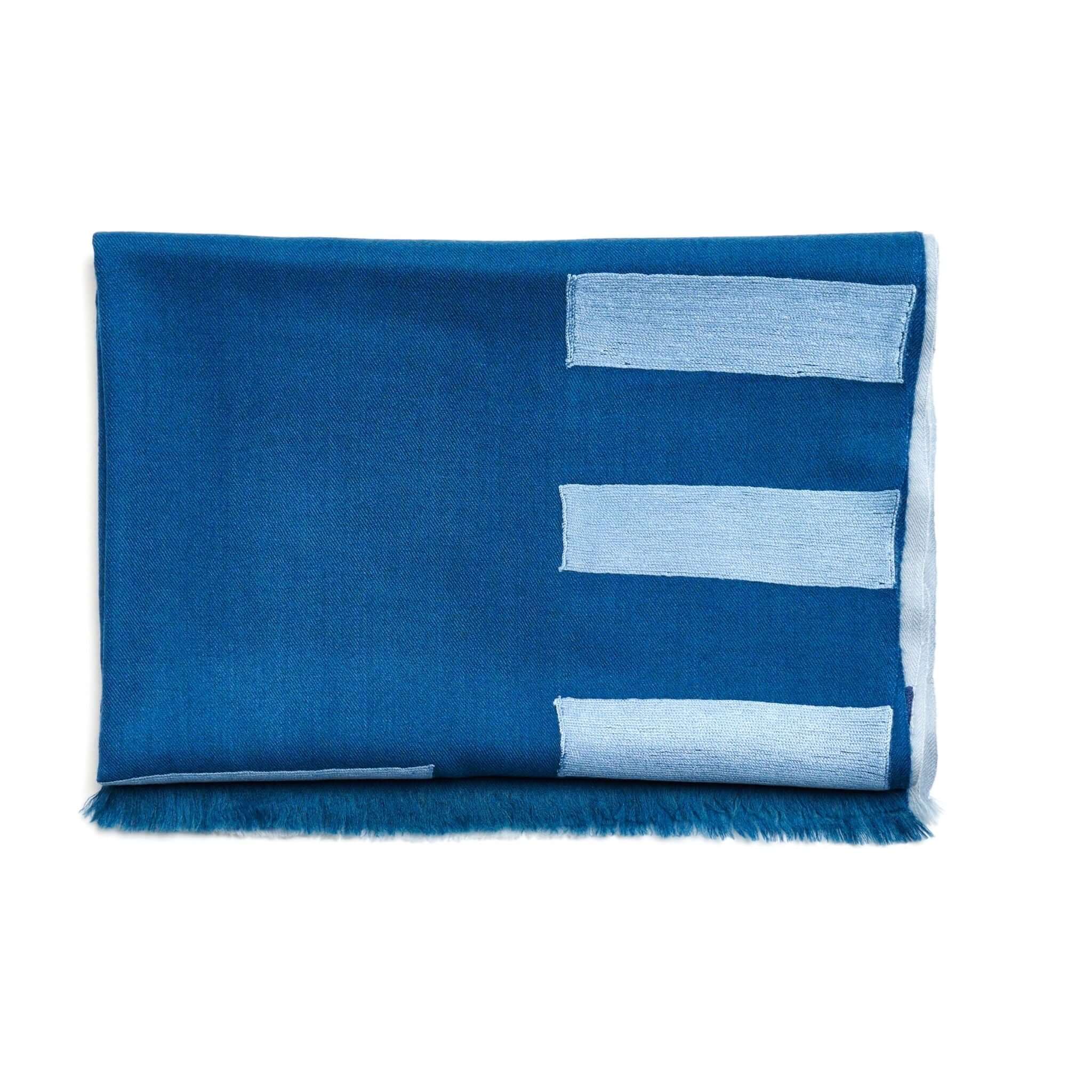 Harbor Blue Hand Embroidered Modern Artisanal Scarf - Che Cose Belle