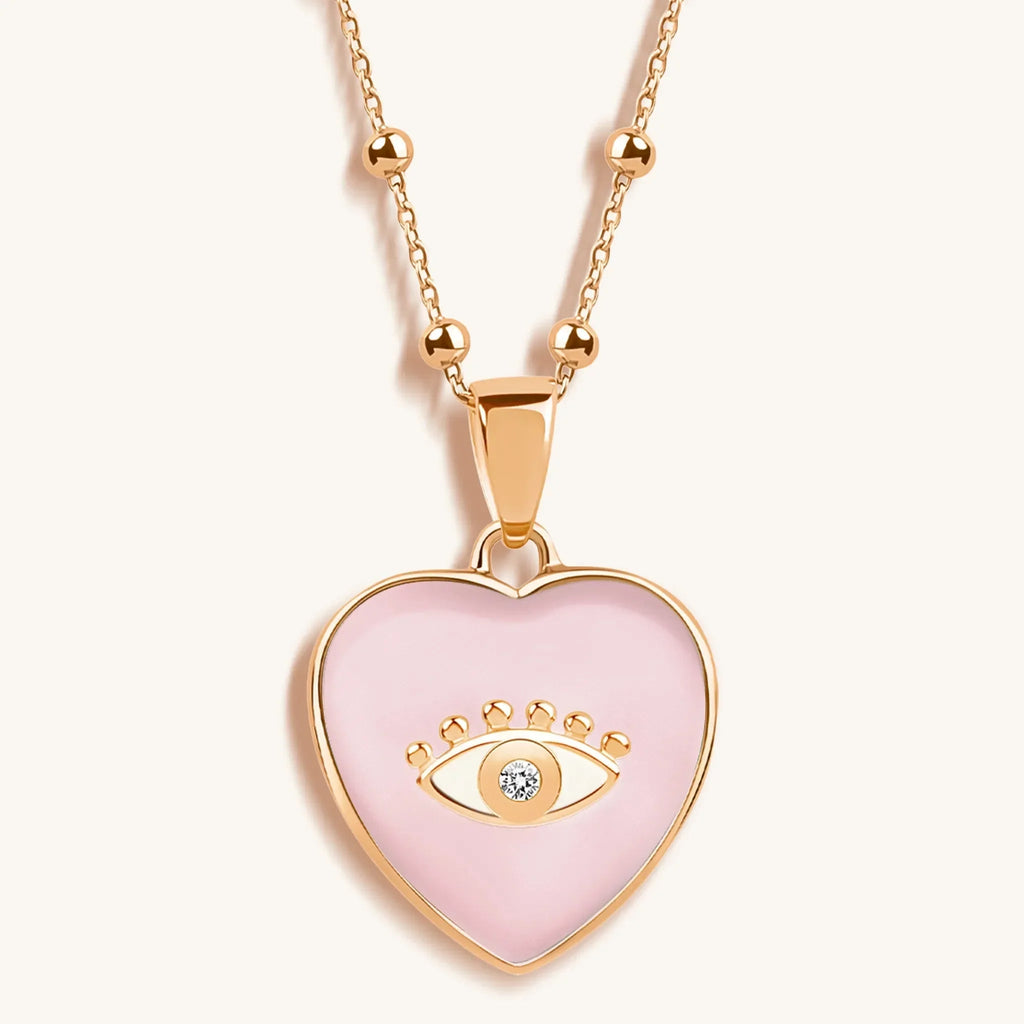Harmonious Emotions - Mother Of Pearl Heart Evil Eye Necklace - Che Cose Belle
