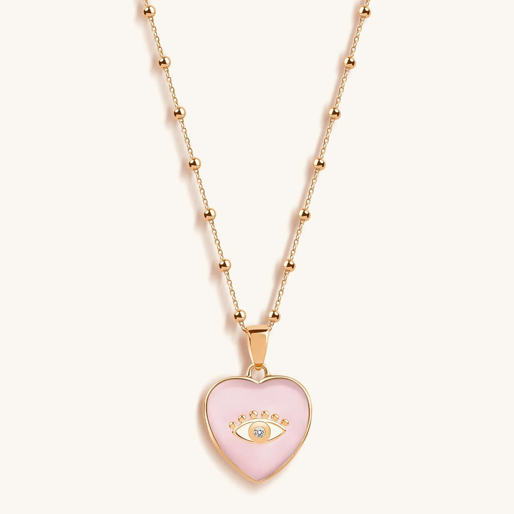 Harmonious Emotions - Mother Of Pearl Heart Evil Eye Necklace - Che Cose Belle