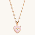 Harmonious Emotions - Mother Of Pearl Heart Evil Eye Necklace - Che Cose Belle