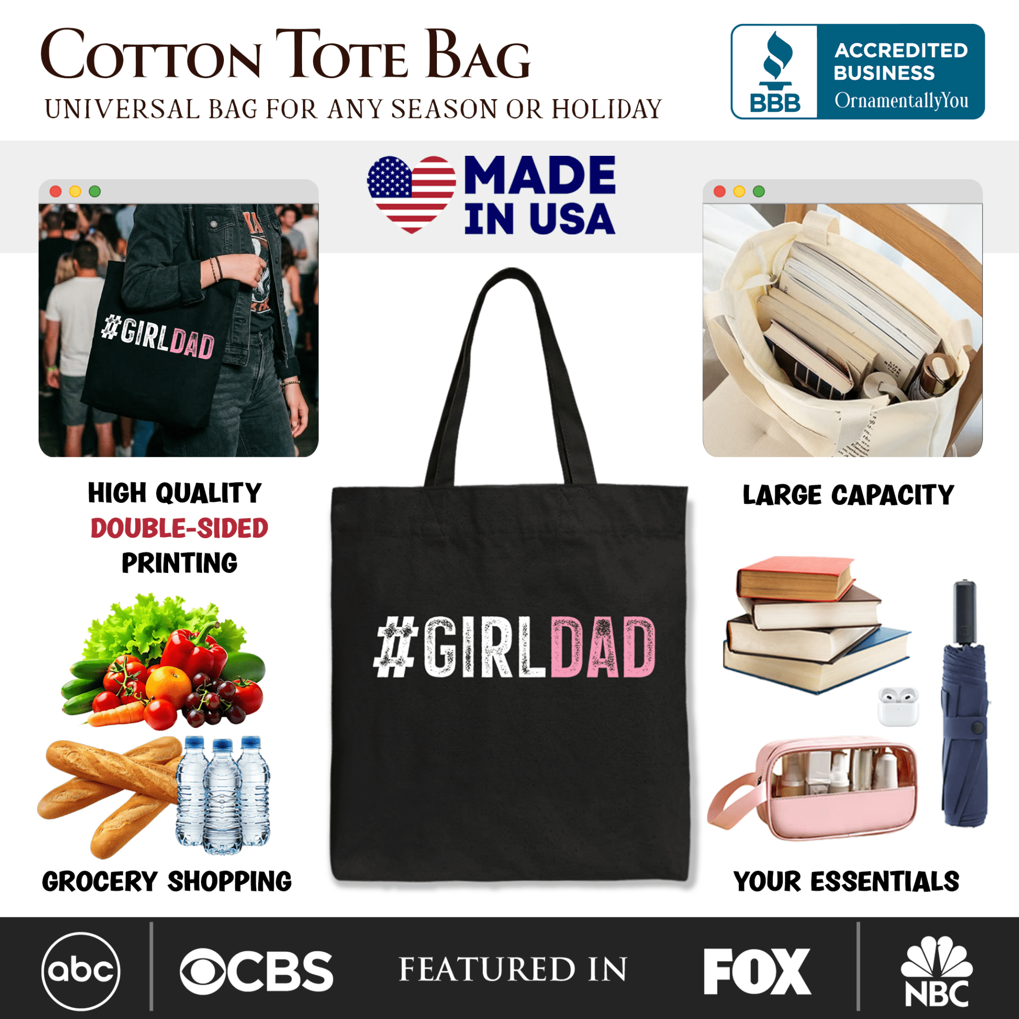 Hashtag Girl Dad Tote Bag, Gift Shopper for Proud Daughter's Father - Che Cose Belle