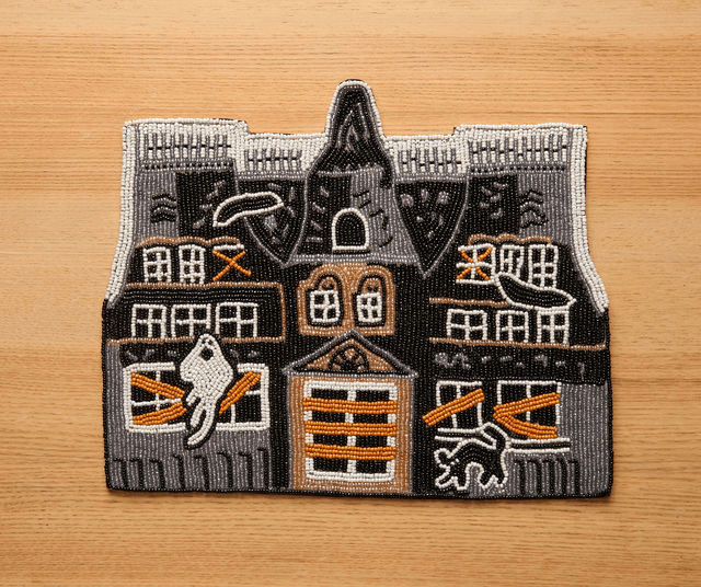 Haunted House Beaded Placemat – Handmade Halloween Table Mat – Spooky Ghost Cat Decor – Gothic Fall Dining Accent - Che Cose Belle