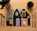 Haunted House Beaded Placemat Velvet Backing Handmade Halloween Table Decor Spooky Black Cat Ghost Mat Holiday Centerpiece - Che Cose Belle