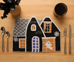 Haunted House Beaded Placemat Velvet Backing Handmade Halloween Table Decor Spooky Black Cat Ghost Mat Holiday Centerpiece - Che Cose Belle