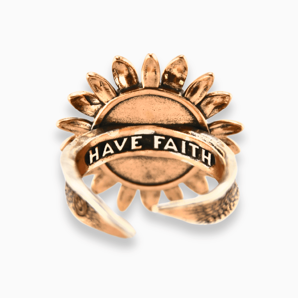 Have Faith Sunflower Inspire Adjustable Ring - Che Cose Belle