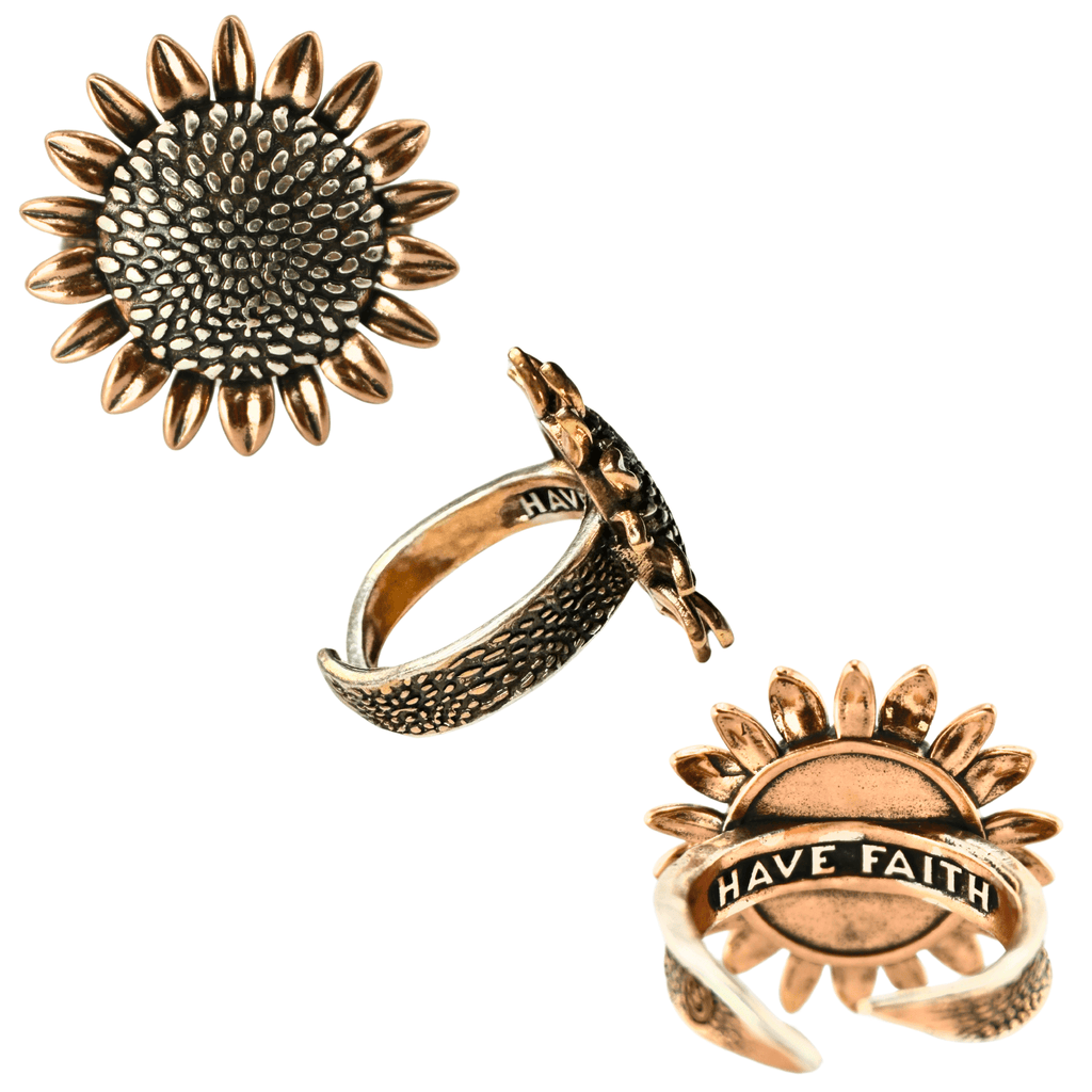 Have Faith Sunflower Inspire Adjustable Ring - Che Cose Belle