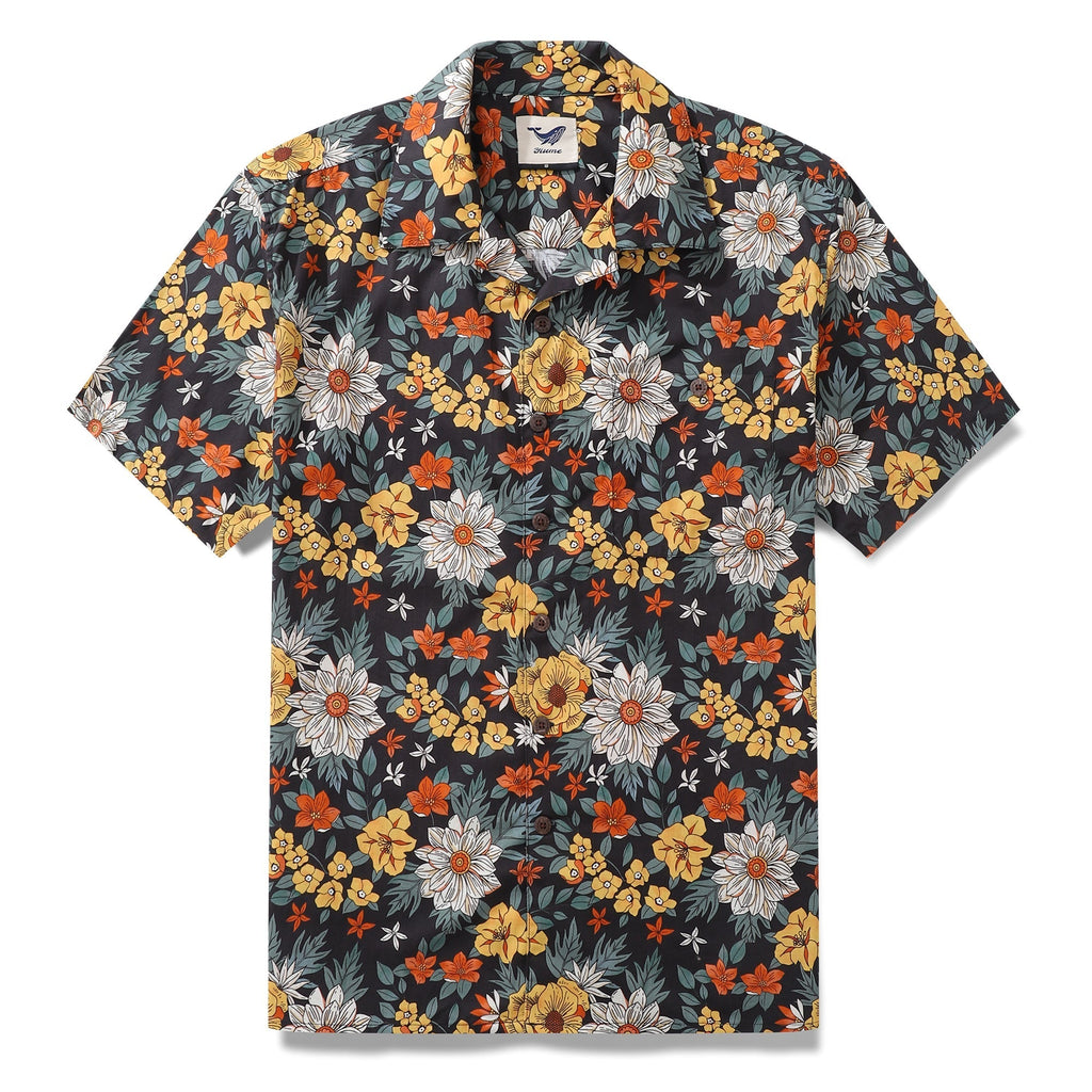 Hawaiian Shirt For Men Autumn Garden Print Shirt Camp Collar 100% Cotton - Che Cose Belle