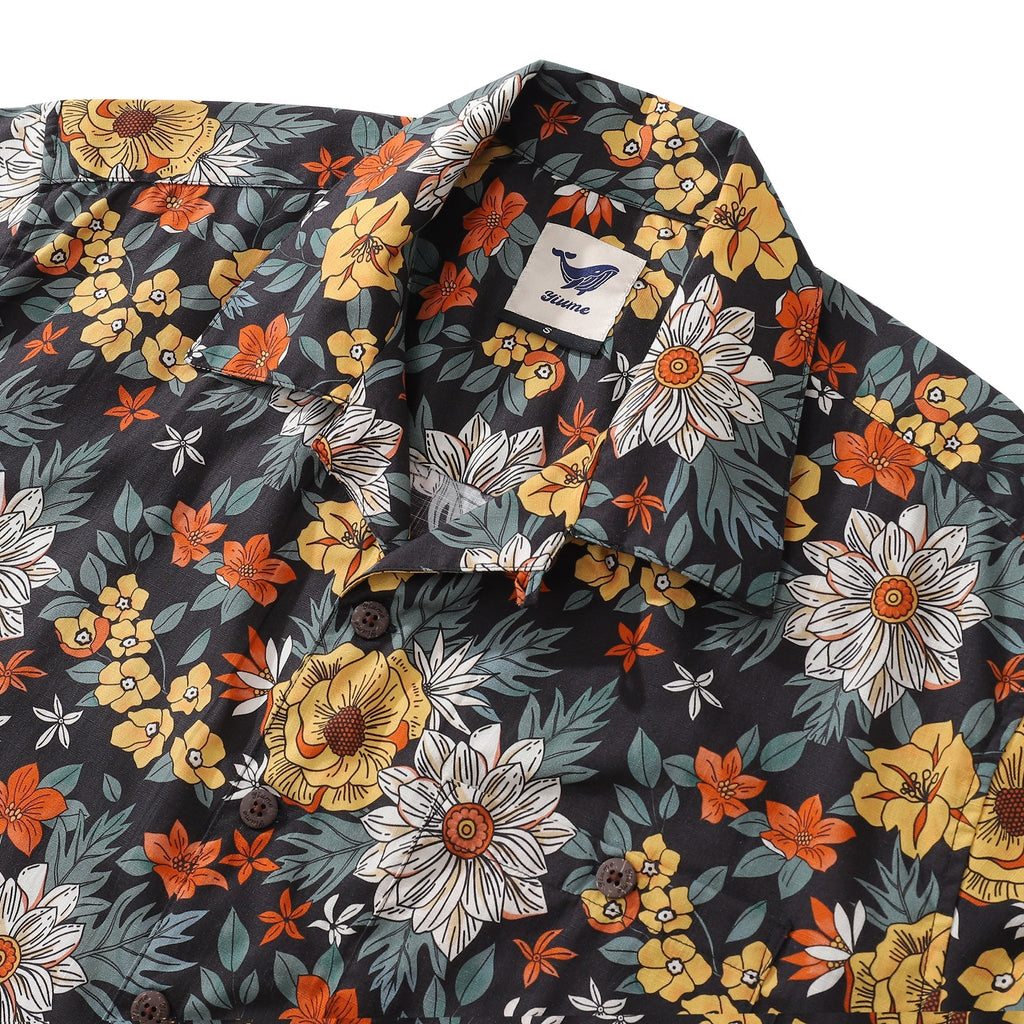 Hawaiian Shirt For Men Autumn Garden Print Shirt Camp Collar 100% Cotton - Che Cose Belle