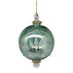 Etched Blown Glass Ball with Crystal Accents - Green