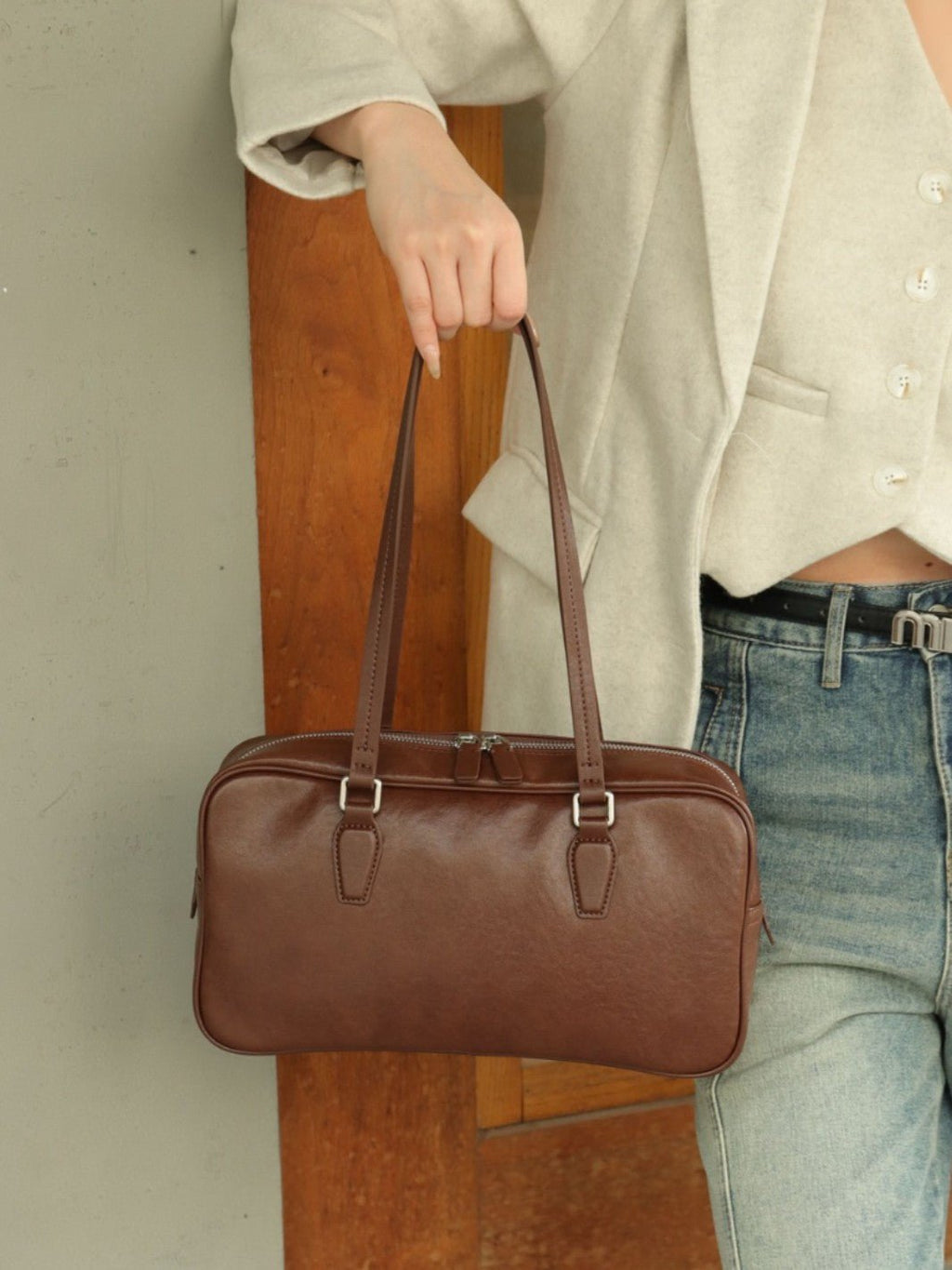 Head Layer Cowhide Women's Bag Cross-border New Armpit Bag Bowling Bag Tote Bag Niche High-end Leather Handbag - Che Cose Belle