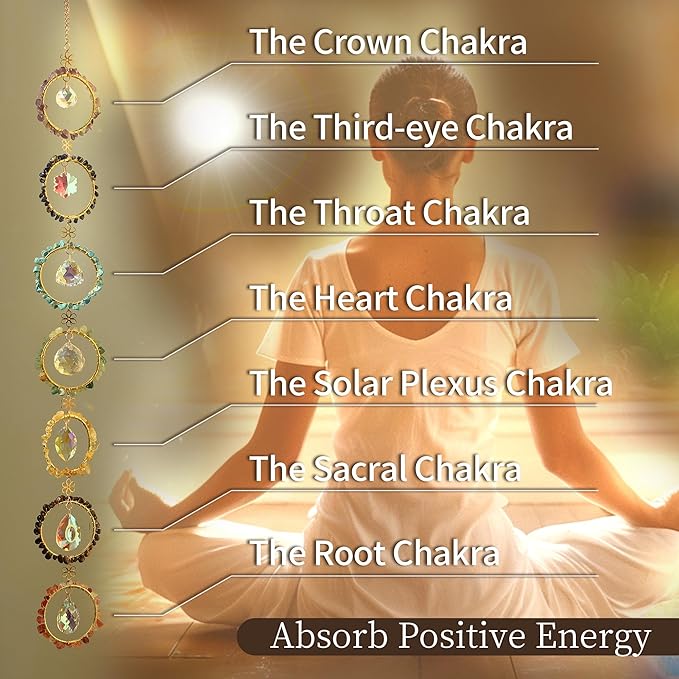 Healing Crystal Energy Wind Chime, 7 Chakra Crystal Sunlight Catcher, Meditation Home Decoration, Gem Wall Decoration, Birthday Gift, Healing Crystal Energy Sunlight Catcher - Che Cose Belle