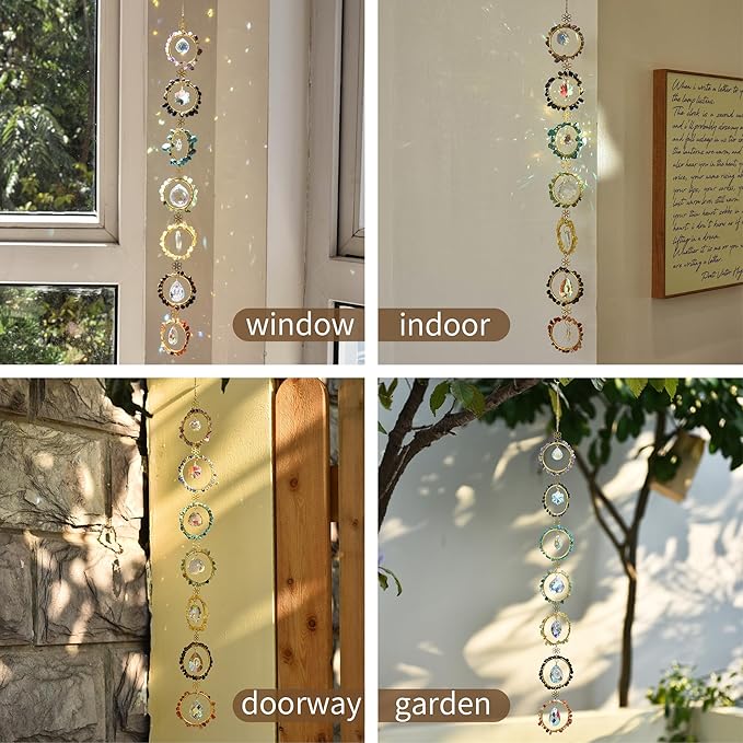 Healing Crystal Energy Wind Chime, 7 Chakra Crystal Sunlight Catcher, Meditation Home Decoration, Gem Wall Decoration, Birthday Gift, Healing Crystal Energy Sunlight Catcher - Che Cose Belle