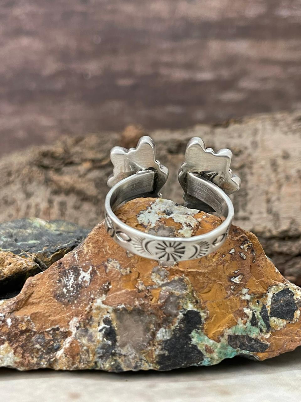 "Heart Collection" Handmade Sterling Silver Kingman Turquoise Adjustable Ring "Signed Nizhoni" - Che Cose Belle