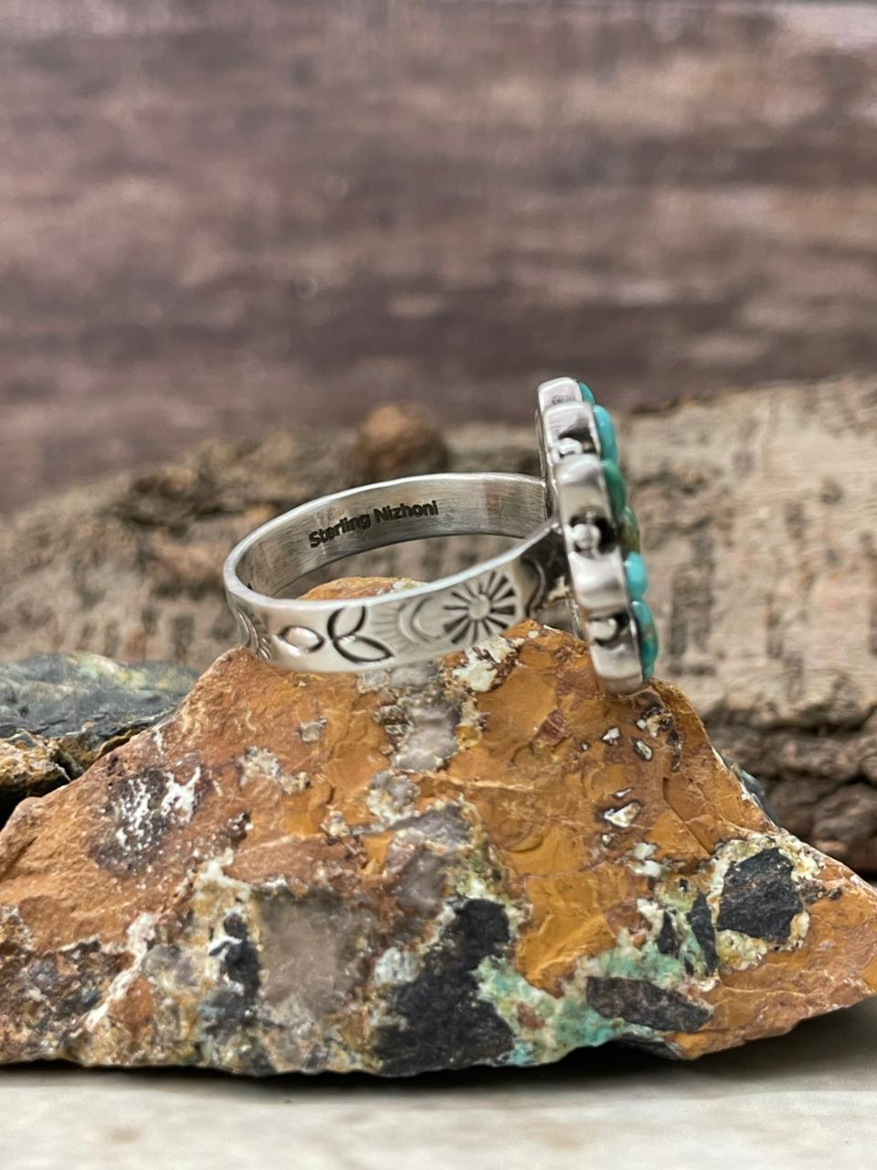 "Heart Collection" Handmade Sterling Silver Kingman Turquoise Adjustable Ring "Signed Nizhoni" - Che Cose Belle